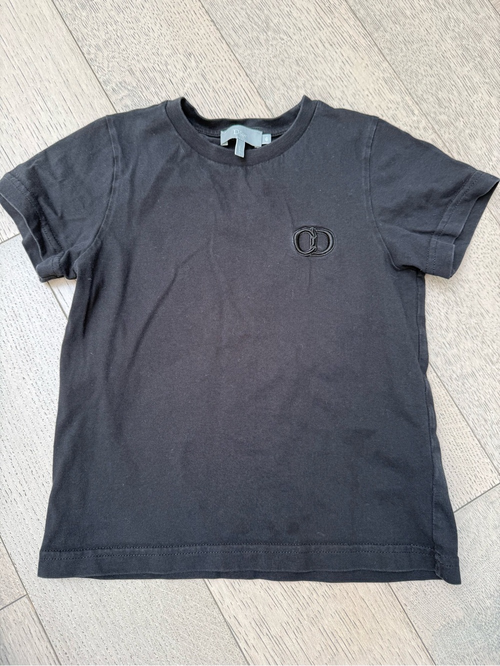 Dior Black Short Sleeve Kids Tee with Embroidered CD Logo